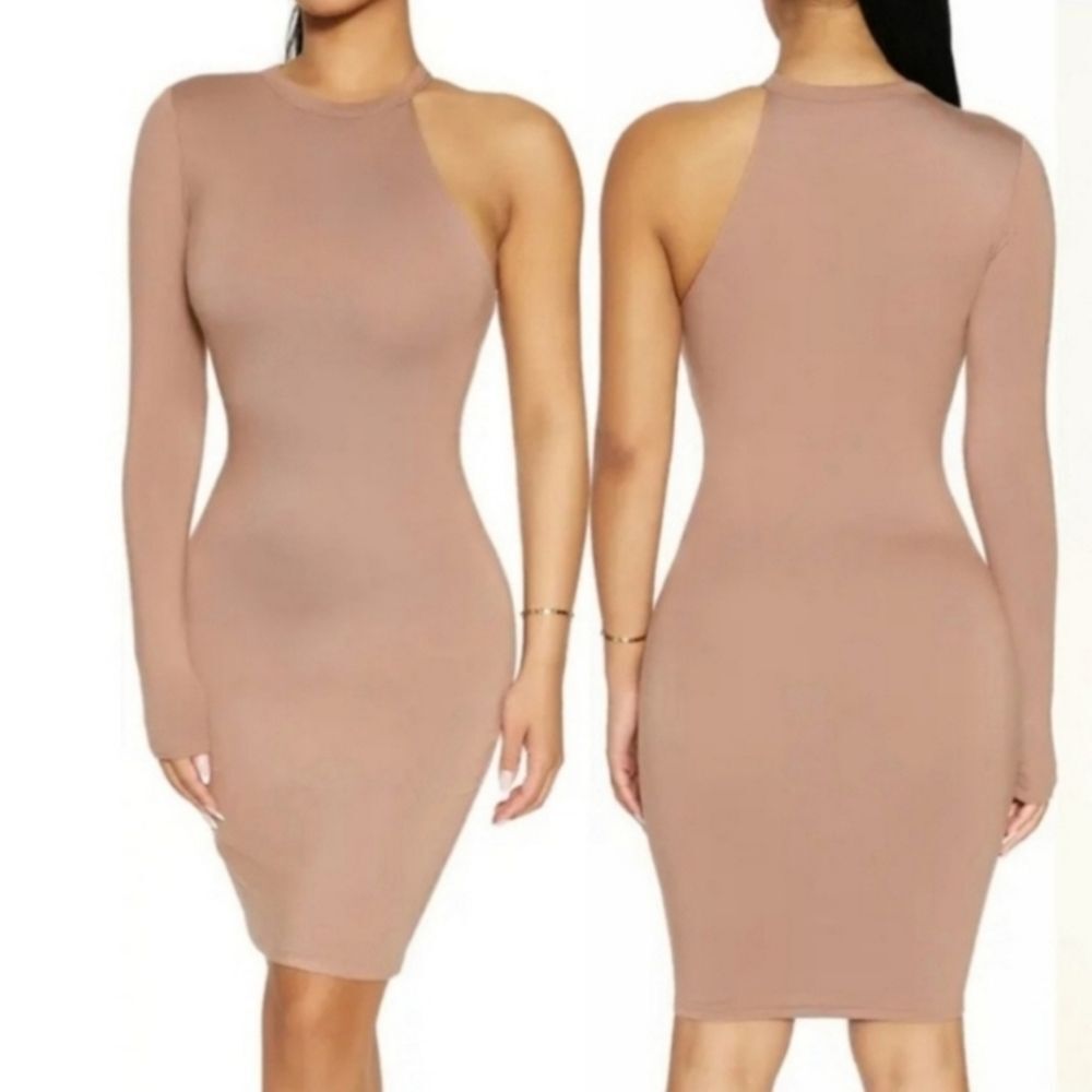 Naked Wardrobe One-Shoulder Brown Dress